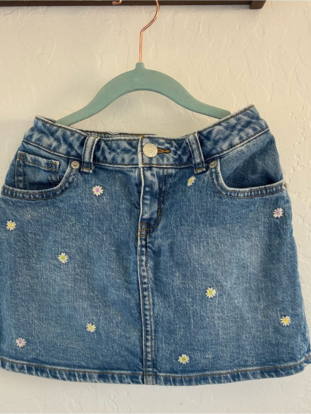 3 summer girls skirts/skort bundle 6-7 blue jean embroidered and yellow eyelet - Picture 8 of 16
